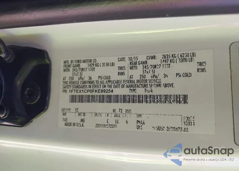 2015 Ford F-150 Xlt z USA, uszkodzony, nr VIN 1FTEX1CP0FKE89254